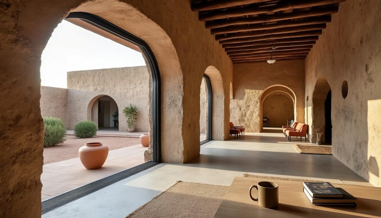 explorez la maison atelier unique de gilles perraudin à djilor djidiack, sénégal, où l'architecture contemporaine s'inspire de la roche ancestrale pour créer un foyer harmonieux alliant tradition et modernité.